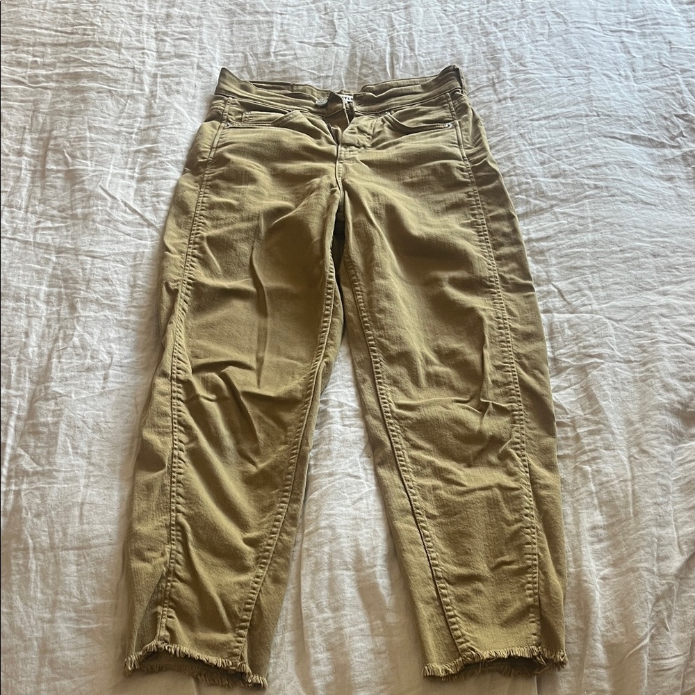 Whistles Barrel leg Cropped Frayed Hem Pants - Tan